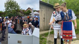 ''Se binecuvântează lucrarea cu apă sfinţită.'' Mai marii judeţului Cluj au inaugurat cu fast o pompă de apă şi o conductă
