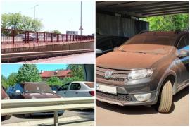 Dublă "lovitură" pentru şoferii care şi-au găsit maşinile vopsite în roşu, sub podul de la Otopeni. Ce au găsit pe parbriz