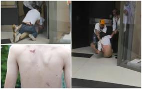Curier băgat cu forţa într-o cameră şi bătut de paznicii unui mall. Un martor a filmat scenele şi l-a salvat