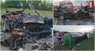 Volkswagen făcut praf de o autocisternă intrată pe contrasens, în Constanța. Doi oameni au murit nevinovați după un accident cumplit la ieşirea din Crucea