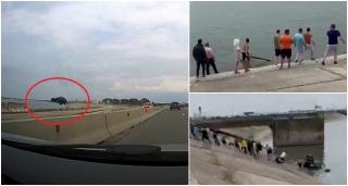 "Uite-l p'ăla, bă, cum a căzut!". Tânăr filmat cum plonjează cu mașina în barajul de la Mihăileşti. Lanț uman pentru salvarea șoferului