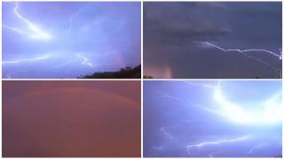 Fenomen meteo rar pe cerul statului american Oklahoma. Fulgerele au lovit în apropierea unui curcubeu