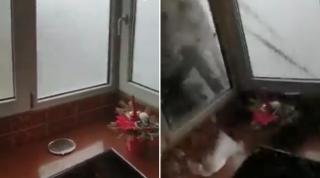 Un craiovean s-a trezit cu acoperișul unui bloc în balcon, în timp ce filma furtuna de Cod Roșu