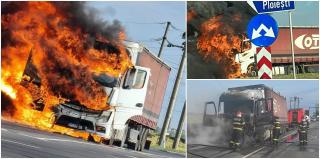 TIR în flăcări pe Centura de Vest a Ploieştiului. Camionul a luat foc în mers