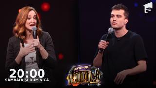 Stand-up Revolution: Battle Sergiu Mirică vs. Romina Cocca. „Soțul meu deja mi-a spus că îi lipsesc. A rămas fără șosete curate”