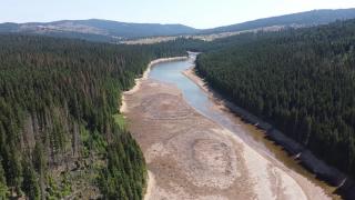 Imagini apocaliptice cu efectelei secetei puternice care a lovit România. Plimbări pe un lac care în trecut avea câțiva metri adâncime