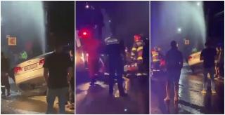 Un tânăr s-a înfipt cu mașina într-un hidrant, la Vișeu de Sus. Apa a țășnit mai ceva ca dintr-o fântână arteziană