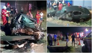 "Bă, ești nebun?". Un mort și doi răniți, după ce mașina lor s-a făcut praf într-un cap de pod, pe o şosea din Mehedinţi