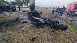 Accidentul mortal din Constanța, filmat de camere. Șoferul a zburat cu BMW-ul peste sensul giratoriu de pe DN3, venind dinspre Valu lui Traian