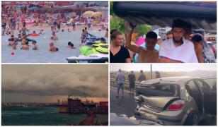 Vârf de sezon pe litoral, presărat de ploi, cozi imense şi accidente în lanţ. Carambol cu 7 maşini pe A2, spre Bucureşti