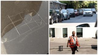 Câţi bani fac pe zi parcagiii ilegali din Capitală. Au jucat X si ZERO pe capota unui şofer care nu le-a dat niciun leu