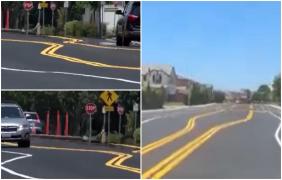 Dorel s-a mutat în America. Marcaje rutiere, trasate în zig-zag pe o stradă din California