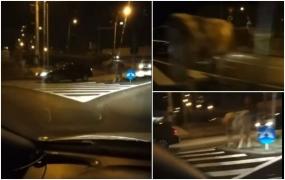 O vacă a ajuns într-un sens giratoriu din centrul Clujului. Animalul a stat cuminte, fără să fie deranjat de maşinile care treceau prin zonă