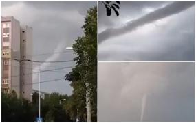 Fenomen meteo neobişnuit la Craiova: O tornadă formată din senin ameninţa să ia pe sus tot ce prindea în cale