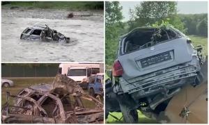 Zeci de mii de euro s-au dus pe apa sâmbetei. Un român s-a trezit cu ambele maşini luate de viitură, din faţa casei