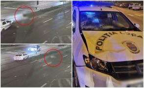Momentul în care o femeie de 52 de ani este spulbertă de maşina Poliţiei Locale pe o trecere din Timişoara