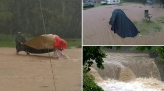 Turiști prinși de puhoaie, într-un camping din Apuseni. Un pârâiaș inofensiv s-a transformat în râu vijelios, după ploile torențiale
