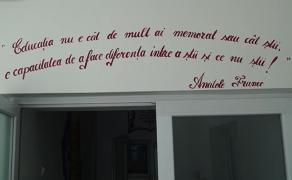 Gafă majoră la inaugurarea unei şcoli din Dâmboviţa. Greşeală de ortografie gravă, într-un citat scris pe perete