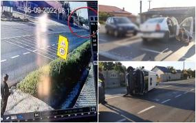 O şoferiţă de 27 de ani, lovită de o dubă SRI, care circula cu viteză pe contrasens, în Bacău. Accidentul a fost surprins de o cameră de supraveghere