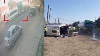 Accidentul cumplit din Galaţi, surprins de camere. 15 persoane, între care 7 copii au ajuns la spital, după ce un microbuz a fost izbit de un TIR