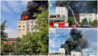 Incendiu violent la acoperişul unui bloc de 10 etaje, în complexul studenţesc din Timişoara. A fost emisă avertizare RO-Alert
