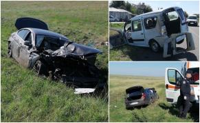 "Sunt doi morţi, un copil e grav!". Imagini de coșmar după ce un Logan și un BMW s-au ciocnit pe un drum din Buzău