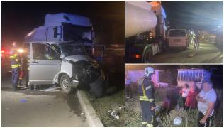 Un șofer ucrainean a intrat cu cisterna într-un microbuz plin cu pasageri, lângă Popești Leordeni. Opt oameni au ajuns la spital
