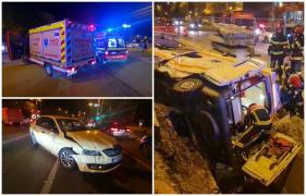 Copil de 5 ani, în spital după ce ambulanţa în care se afla s-a răsturnat în şanţ, lovită de un taxi. Greşeala care ar fi provocat accidentul din Constanţa