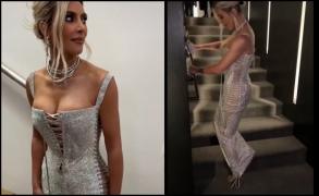 Kim Kardashin, rochia şi problema. Momentul în care vedeta se chinuie să urce scările, din cauza vestimentaţiei
