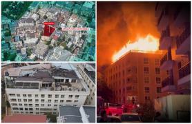 ANIMAŢIE GRAFICĂ: Blocul de lux care a ars avea două etaje construite fără autorizaţie. Pompierii nu au ajuns la focar din cauza străzilor înguste