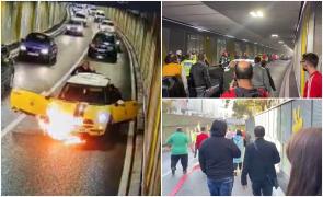 "La Ford! Cine e la Ford?". Haos după ce o mașină a luat foc în Pasajul Unirii. Ceilalți șoferi au fost evacuați pe jos din tunel