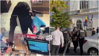 Hoţul din benzinărie, rămas singur în timpul jafului. Complicelui său i-a fost frică să intre, aşa că a rămas de pază la uşă