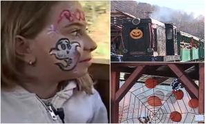 Mocăniţa a îmbrăcat straie de Halloween. Turiştii, costumaţi în fantome sau vampiri, s-au bucurat de plimbarea pe colinele Transilvaniei