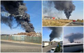 Incendiu puternic la un centru de colectare deşeuri din Chitila. Fumul gros se vede de la zeci de kilometri. A fost emis un mesaj Ro-Alert
