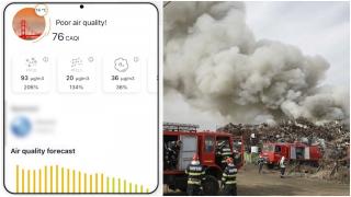 Fumul toxic provocat de incendiul de la un centru de reciclare din Chitila a înroşit senzorii aplicaţiilor de mediu. De la ce ar fi pornit focul