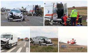 Două maşini, făcute zob de şoferul unei dube, pe o stradă din Mureş. O persoană a fost preluată de elicopterul SMURD