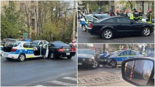 Impact puternic între o maşină şi o autospecială de poliţie, în Capitală. Doi agenţi au nevoie de îngrijiri medicale