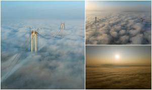 "Fierbe" Dunărea la Galați. Nori de abur s-au ridicat deasupra apei, din cauza schimbării bruşte de temperatură