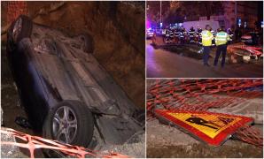 Filmul accidentului de pe Şoseaua Pantelimon. Şoferul vitezoman a fost prins ca într-o capcană în groapa uriaşă: ''S-a prăbuşit pur şi simplu''