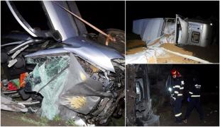 Scene de coşmar pe DN 7, la Vinţu de Jos. Doi oameni au murit pe loc, după ce maşina în care se aflau a fost spulberată de un TIR încărcat cu cereale