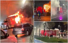 Camionul lui Moş Crăciun, în flăcări pe şoseaua Giurgiului. Şoferul a reuşit să decupleze la timp remorca, înainte ca focul să ajungă şi la cabină