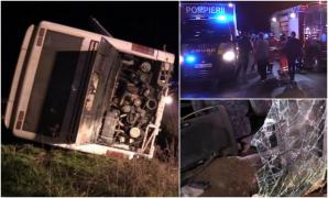 Filmul accidentului teribil din Arad în care un autocar cu zeci de pelerini s-a răsturnat într-un şanţ. Explicaţia şoferului