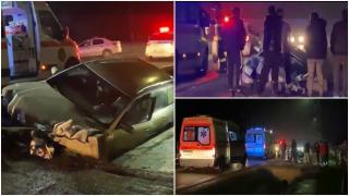 Accident cumplit pe DN1C. Şoferul unei maşini a pierdut controlul volanului şi a ajuns într-un şanţ, după ce s-a izbit de remorca unui microbuz