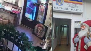 Momentul în care hoții fug cu Moș Crăciun în spate, din fața unui magazin timișorean. Statueta a fost găsită, spre bucuria proprietarului