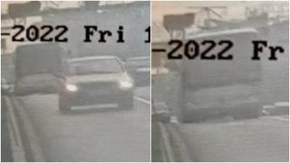 Momentul în care autocarul cu 47 de turiști greci este strivit de limitatorul de înălțime. Impactul violent, filmat de camere