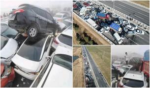 "Este înfricoşător. E plin de oameni aici". Carambol uriaș, peste 200 de mașini și camioane s-au îngrămădit unele peste altele, pe un pod în China