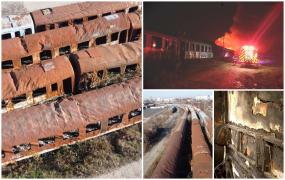 "Tata, arde în spate!" Coşmarul pe care îl trăiesc zilnic 25 de familii care stau lângă Gara Basarab. Un incendiu violent a distrus 12 vagoane dintr-un foc