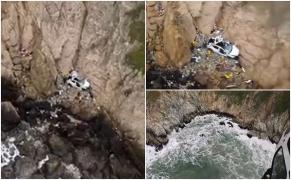 Doi copii și părinții lor, supraviețuire miraculoasă după ce au plonjat cu o Tesla de pe stâncă. S-au prăbușit în gol aproape 80 de metri la Devil's Slide, în California