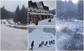 La munte a venit iarna, este frig și ninge de ore bune. La Rânca, Azuga și Predeal s-a depus deja strat de zăpadă