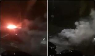 Maşină mistuită de flăcări în Târgovişte. Flăcările şi fumul s-au putut vedea de la sute de metri distanţă